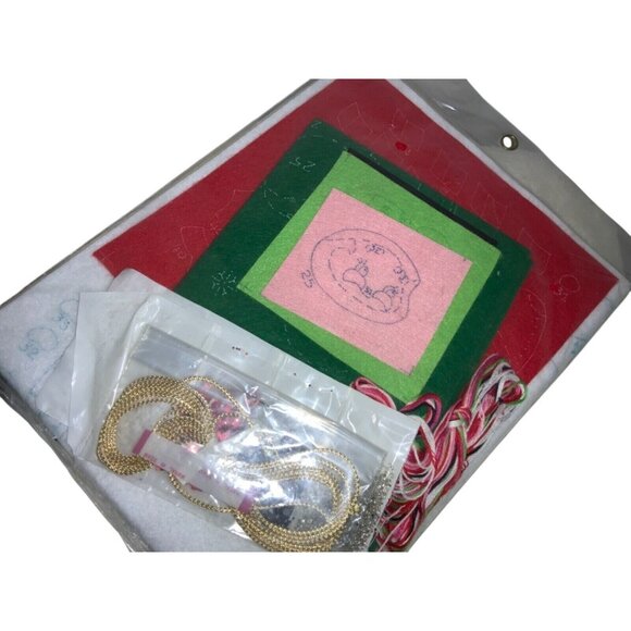 "SANTA" Felted Christmas Stocking Kit 18" Long Stamped Applique and Embroidery - Picture 5 of 6